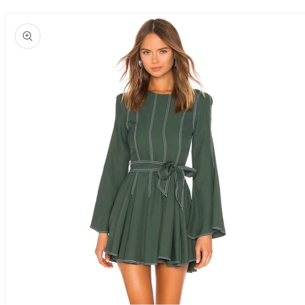 Tularosa Nicole Pleated 100% Viscose Green Long Sleeve Dress Sz XS